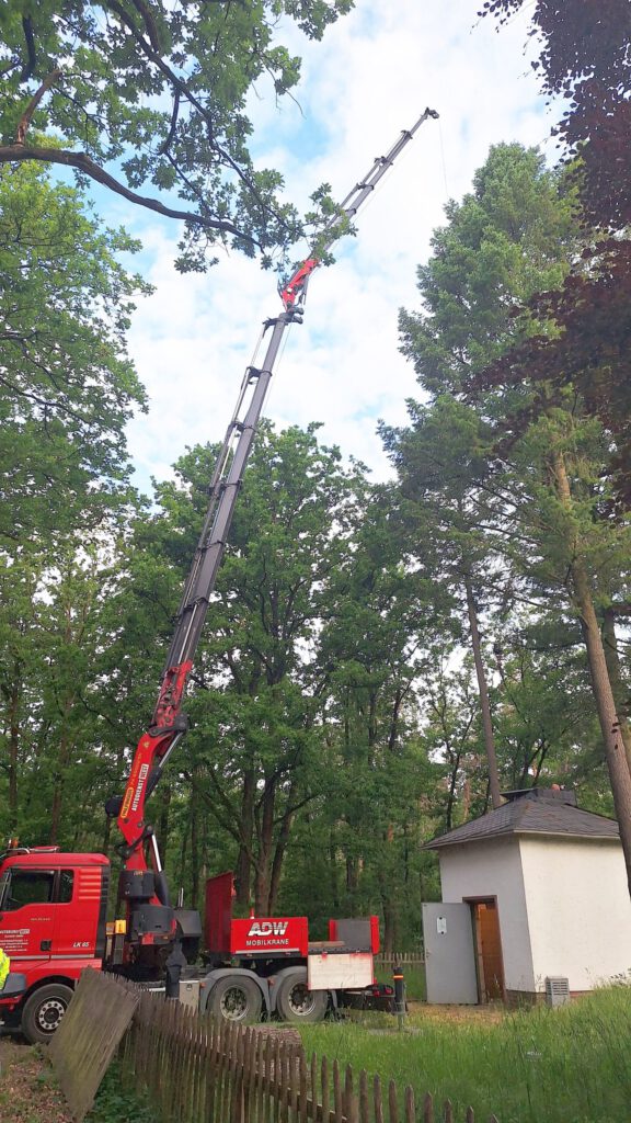 LKW-Ladekran baut Unterwassermotorenpumpe ein